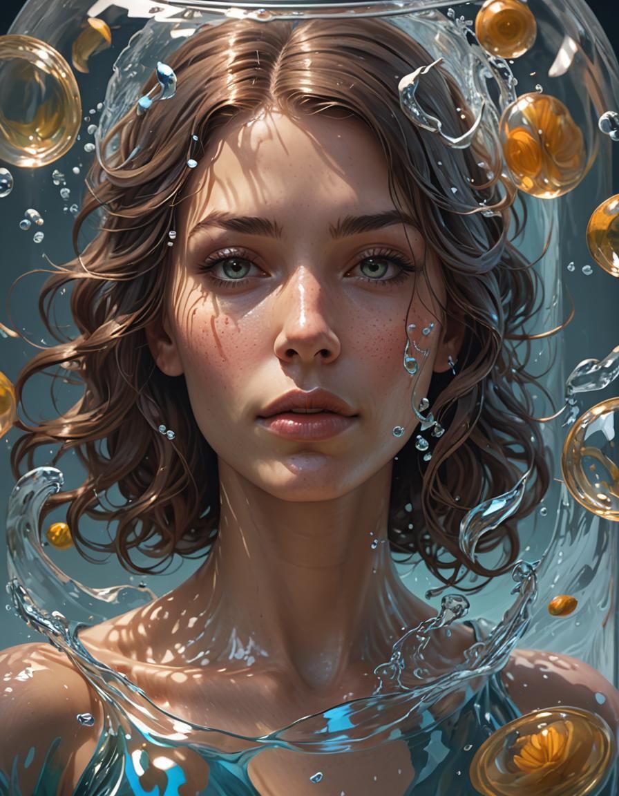 Water Woman in Jar: Hyperdetailed Concept Art