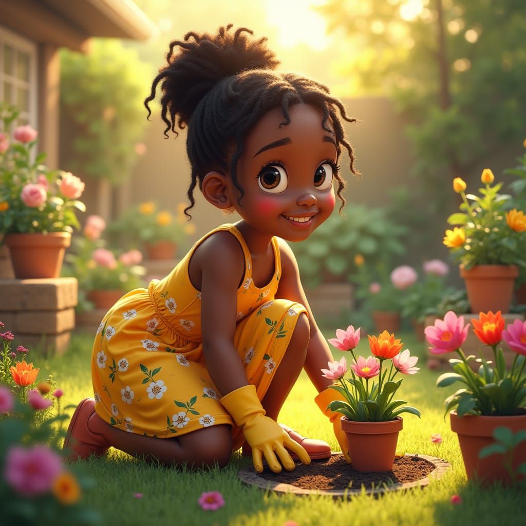Joyful Black Girl Celebrates National Plant a Flower Day
