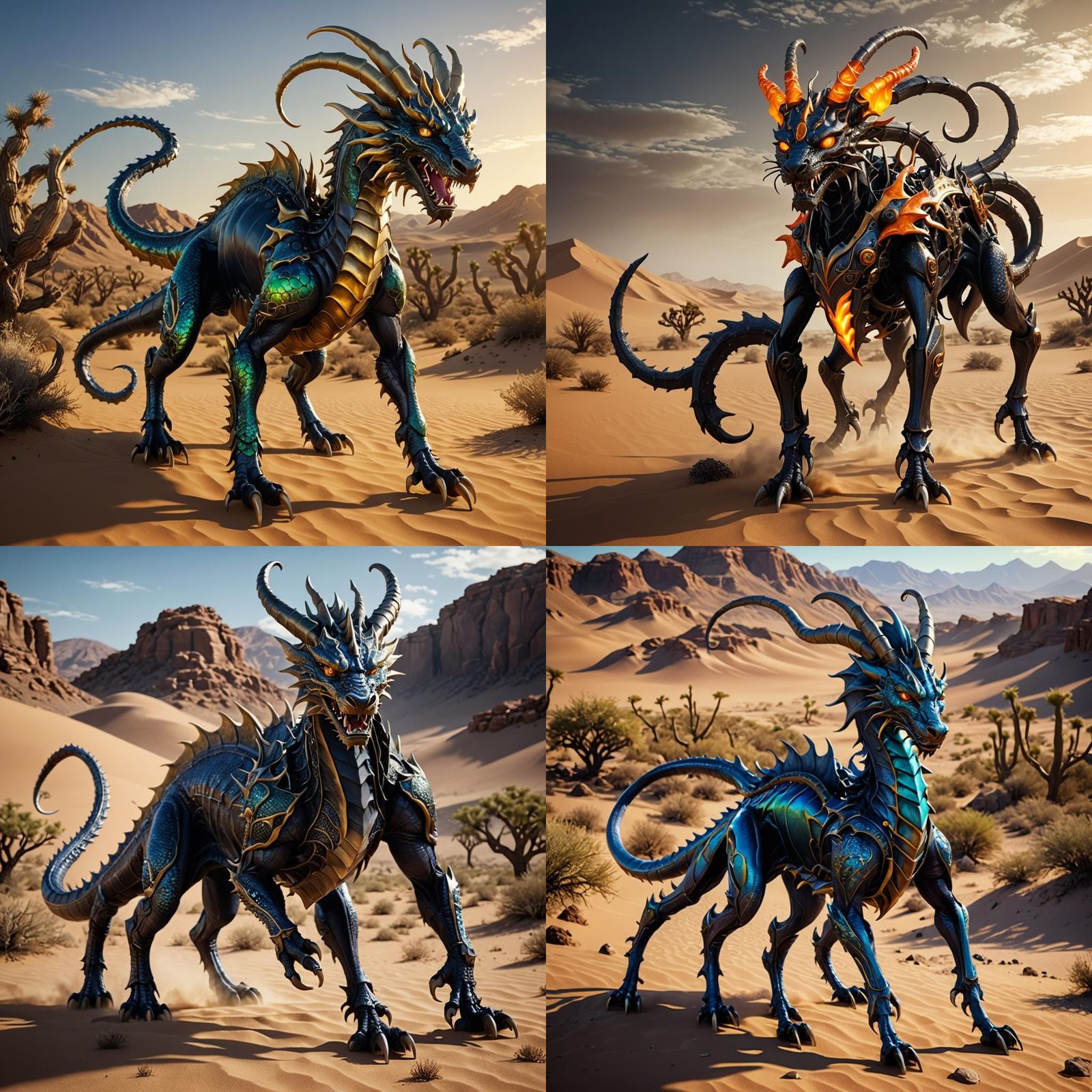 Hybrid Dragon-Beast in Arid Desert: 3D Render
