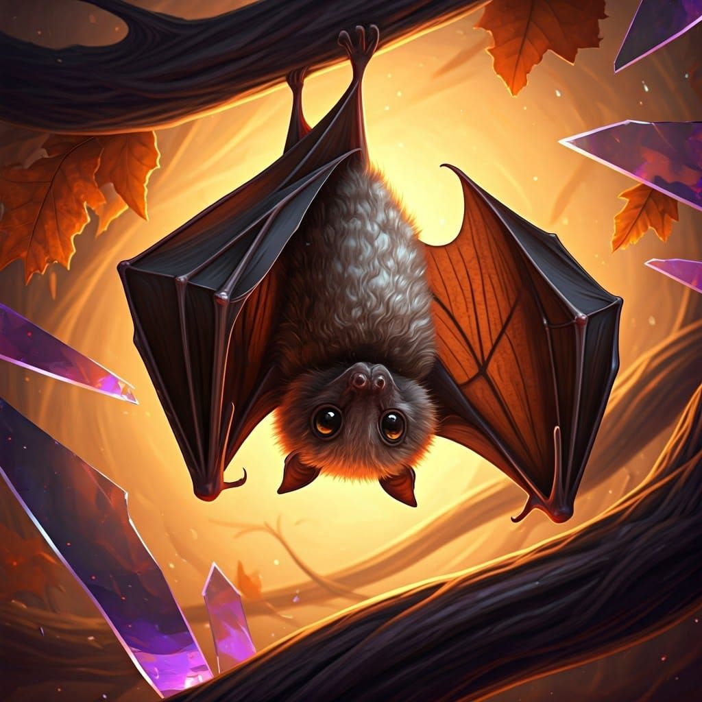 Detailed Bat in Autumnal, Shattered Glass Setting