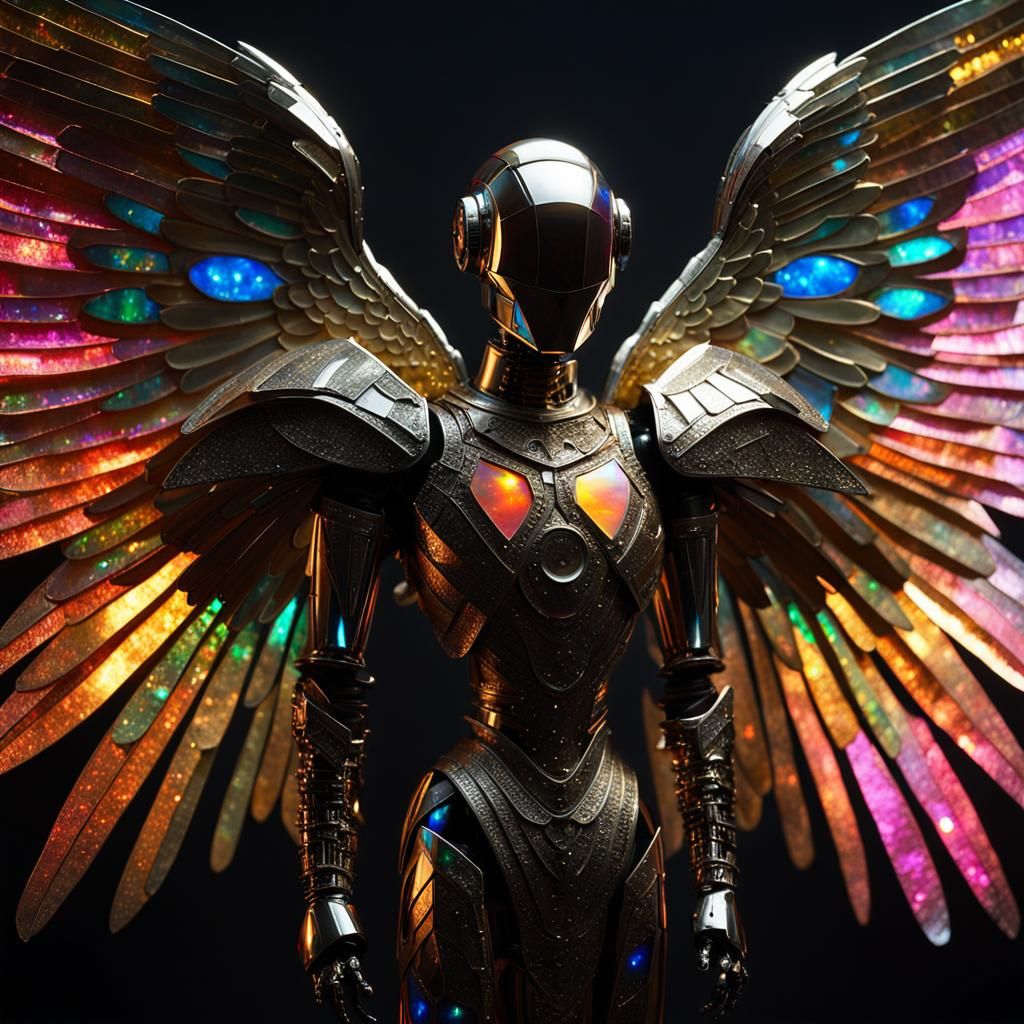 Robot Angel with Iridescent Wings