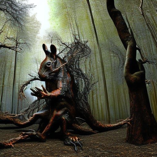 Scary Giant Squirrel in Dark Enchanted Forest