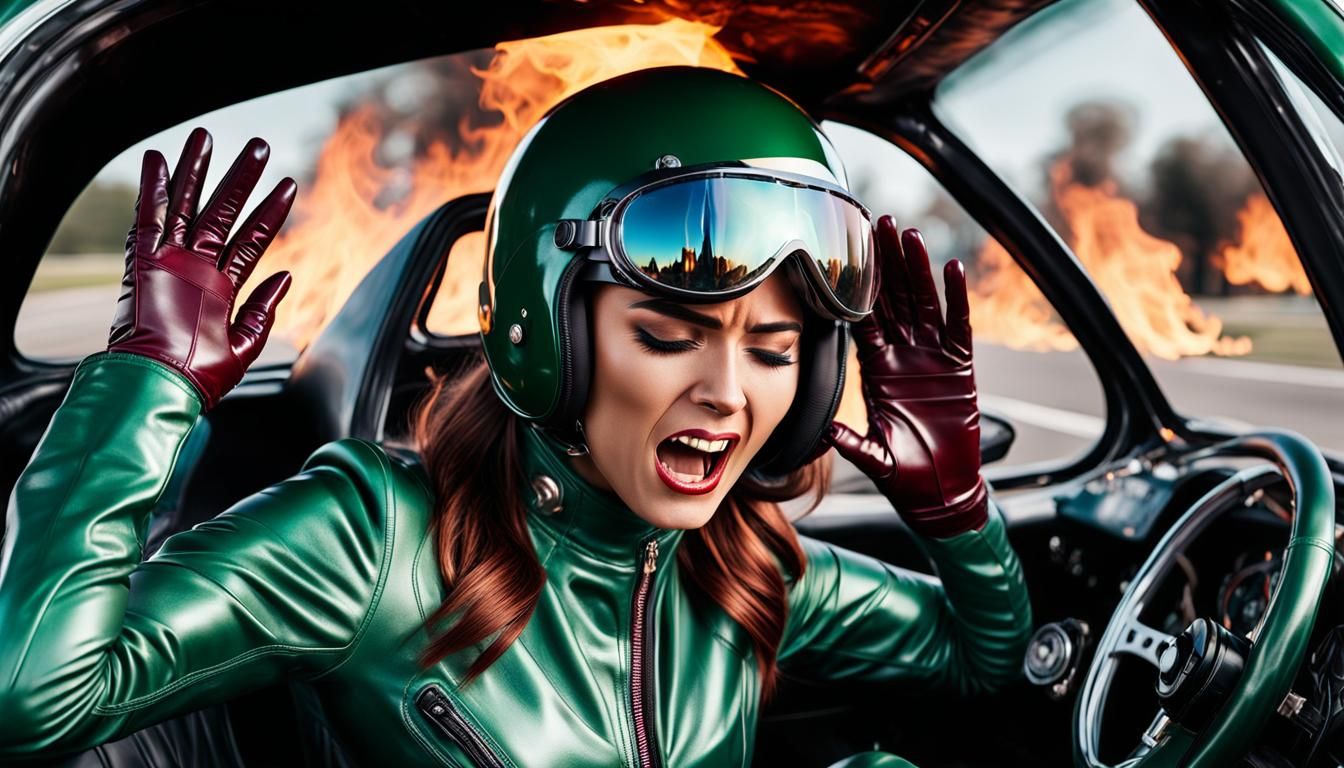 Distressed Driver in Burning Race Car