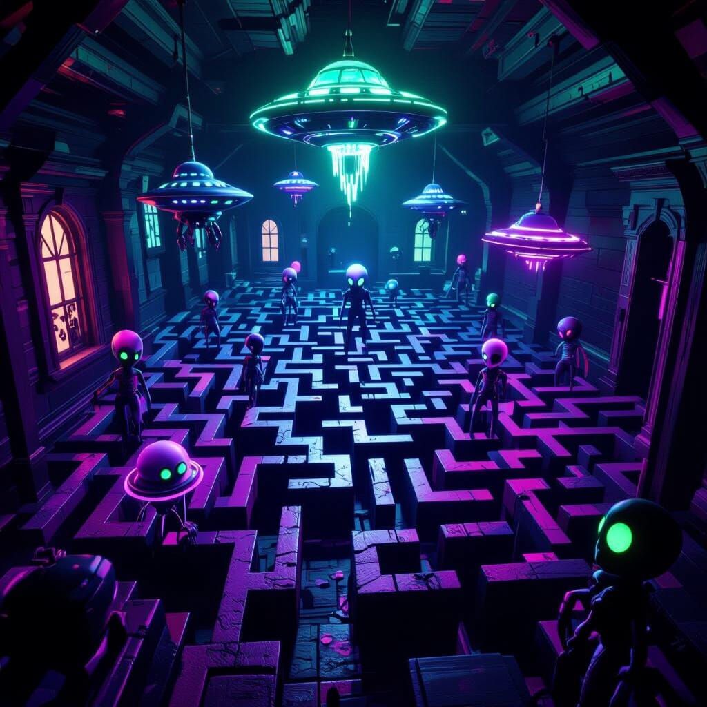 Haunted Maze with Hidden Aliens and UFOs