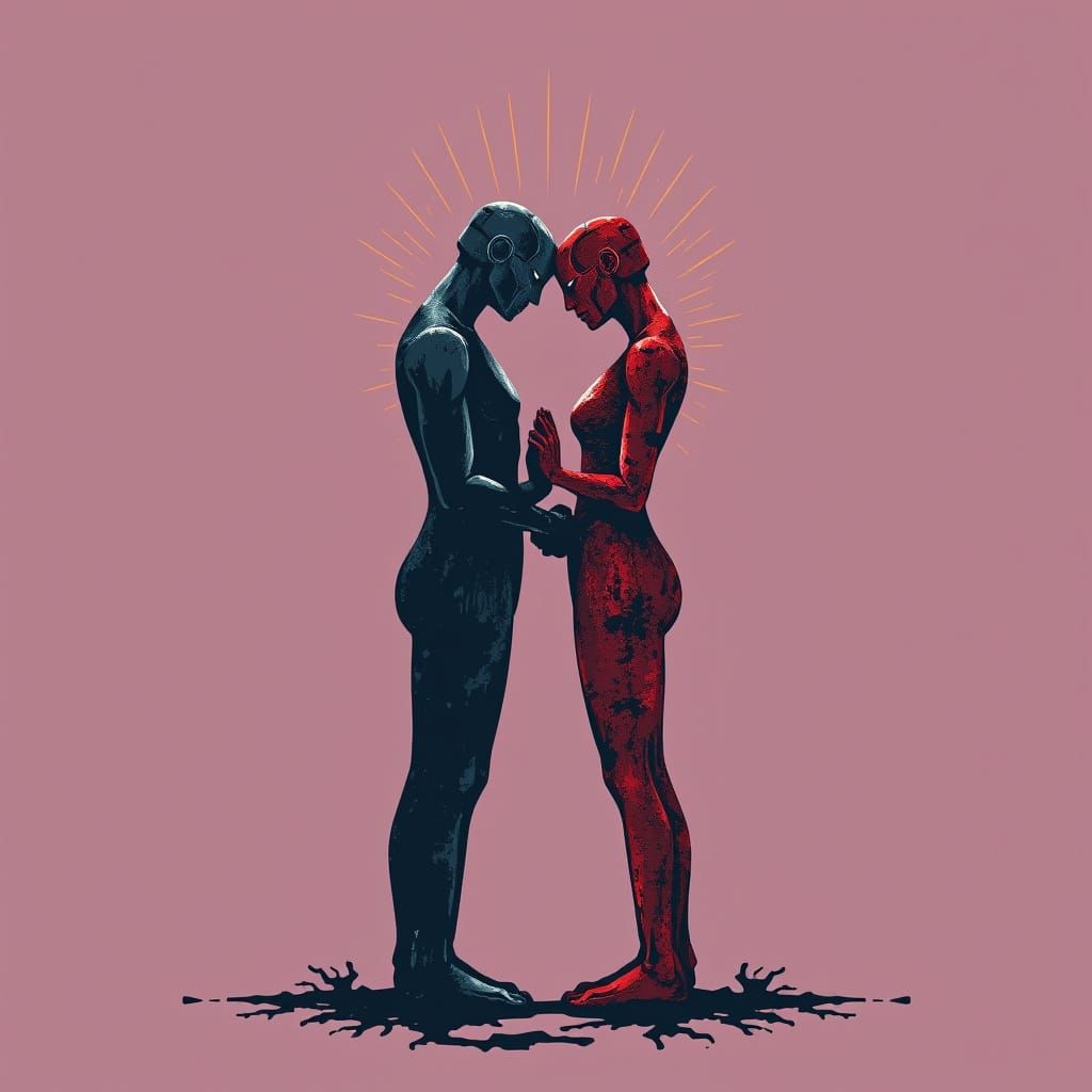 Iron and Rust Figures Entwined in Bauhaus Design