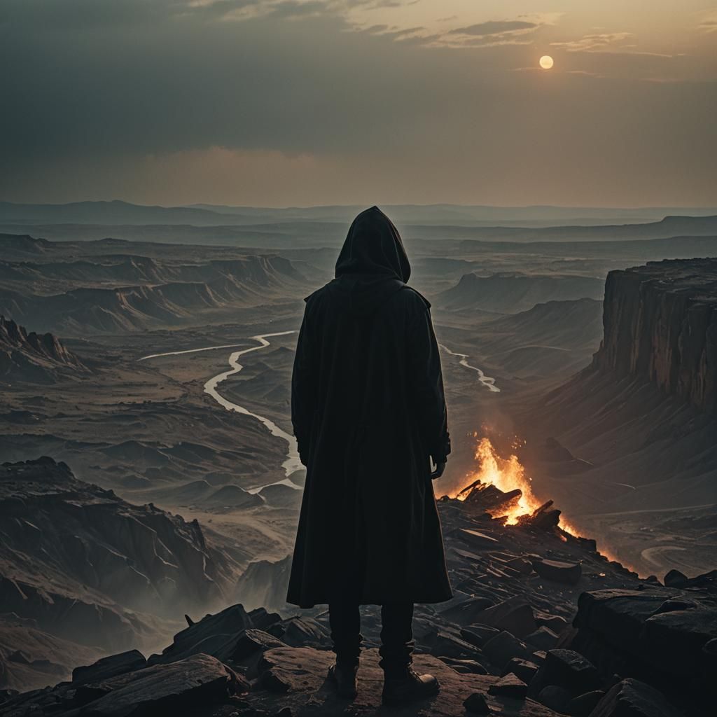 Fiery Wasteland: A Cinematic Film Noir Scene