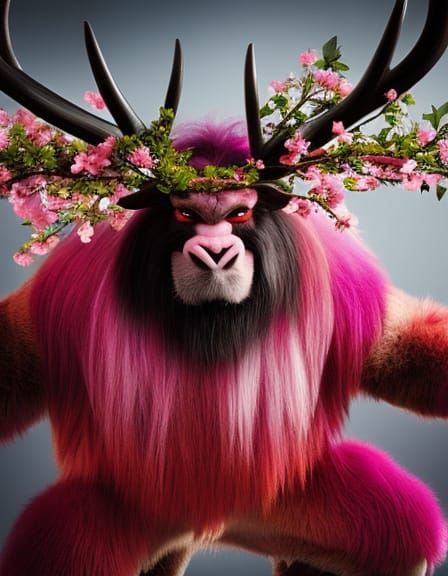 Grumpy Troll with Cherry Blossom Antlers