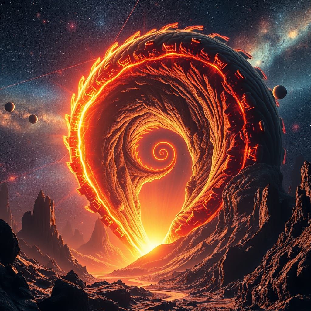 Galactic Vortex Devours Distant Galaxy in Dark, Neon Hues
