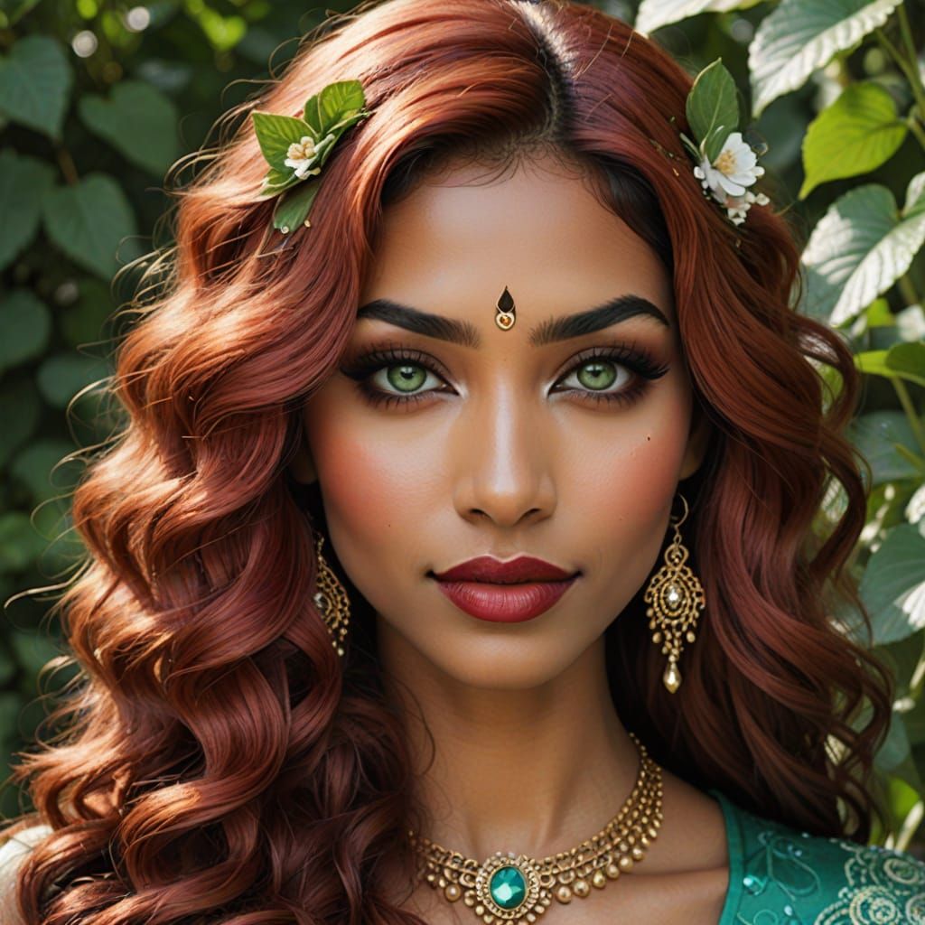 Glamorous Indian Demigirl with Rich Golden Skin and Soft Fea...