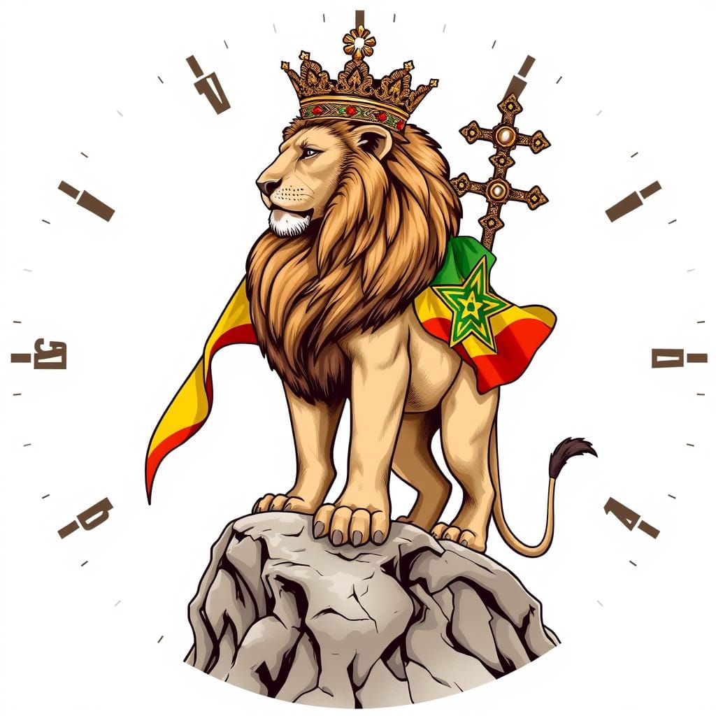 Regal Ethiopian Lion of Judah in Imperial Crown, Holding Pro...