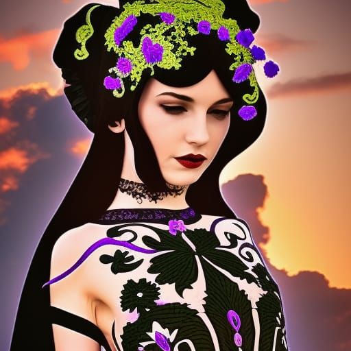 Beautiful black& purple Gothic dress with Beautiful black lace& handkerchief skirt& regal vibes