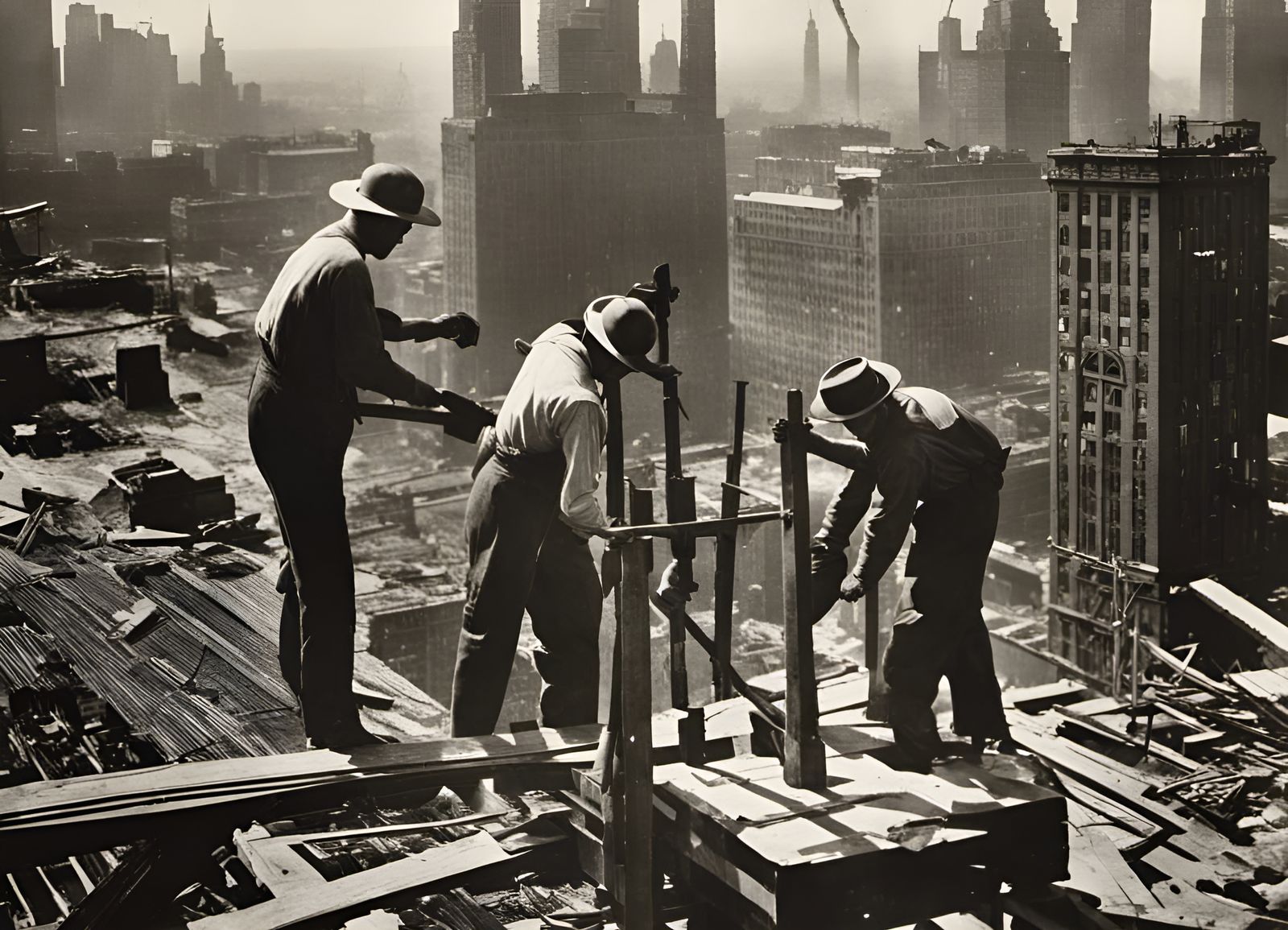 Vintage Skyscraper Construction Photo, 1930s Style