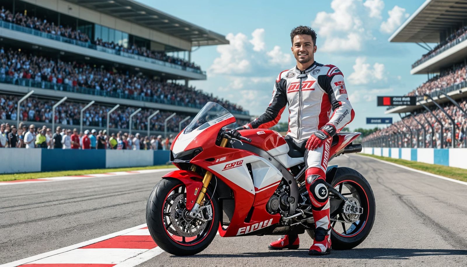 Man on Motorcycle at Racetrack in Hyperrealistic Photo