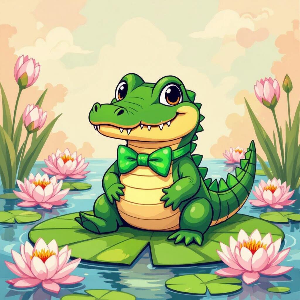Alligator with Bow Tie in Pop Art Style
