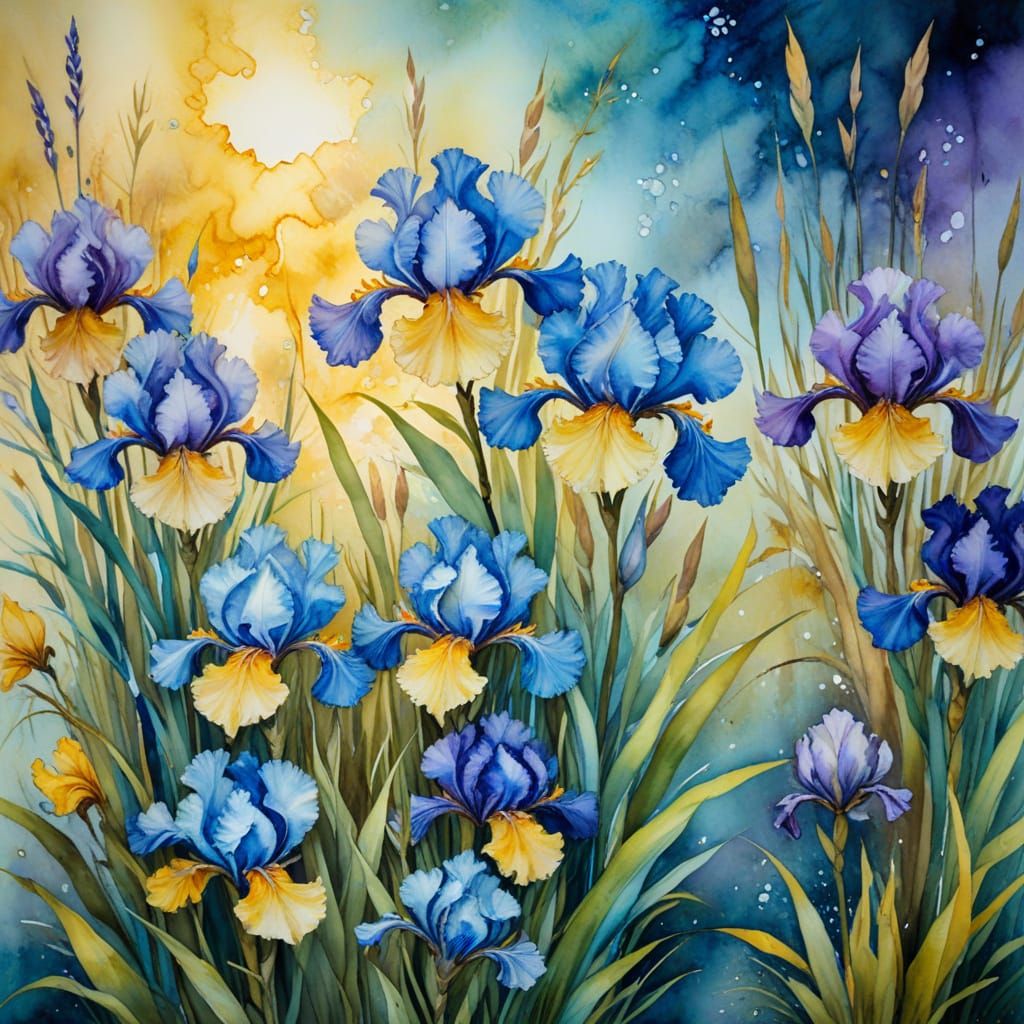 Magnificent Irises and Pond in Abstract Alcohol Ink