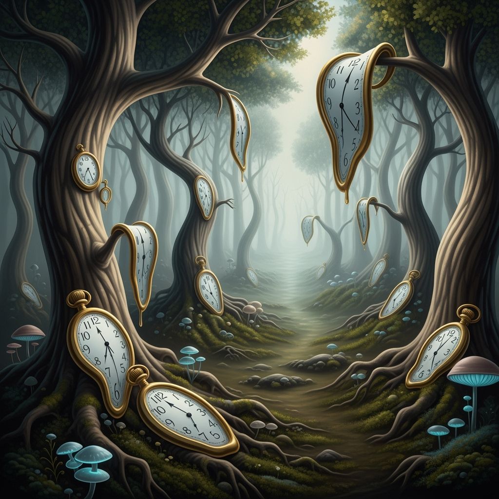 Surreal Forest with Melting Clocks in Dali Style