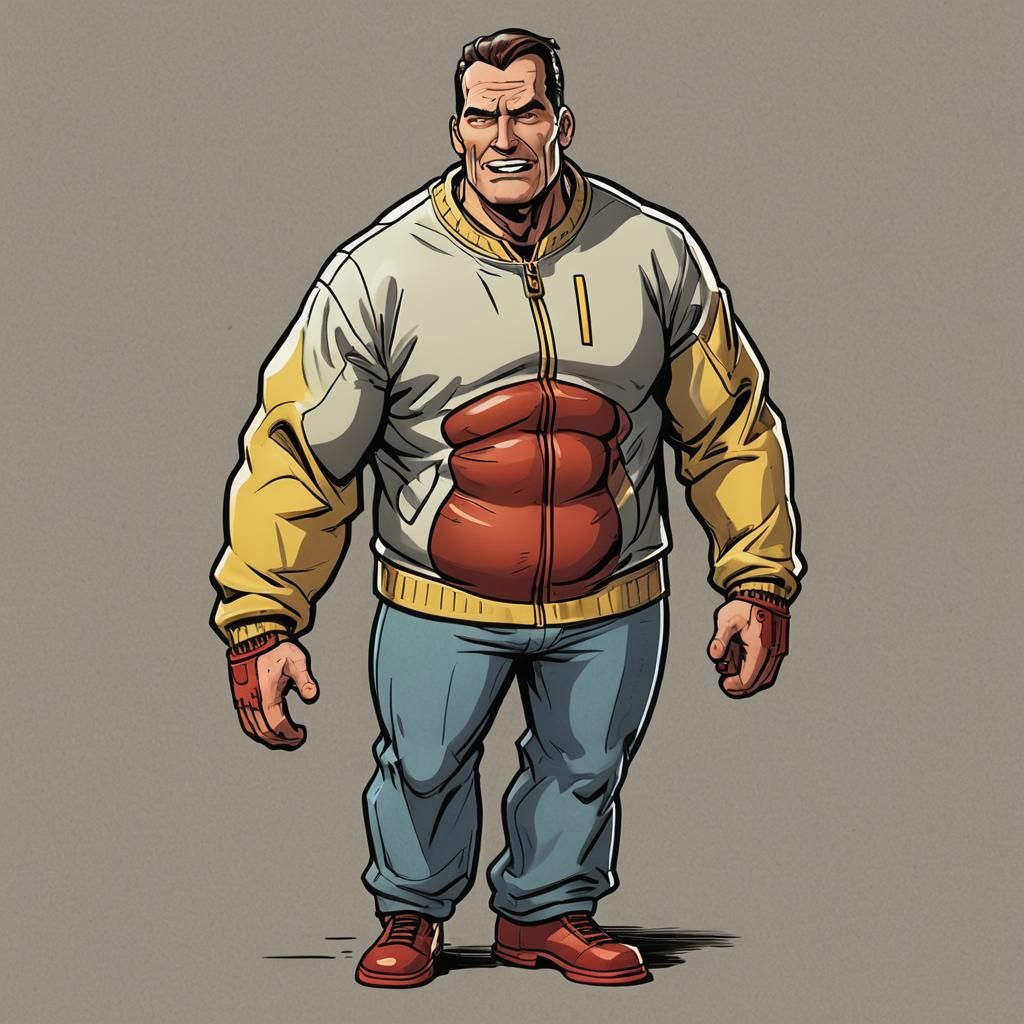 Comic Style Hot-Dog Man with Mustard and Ketchup