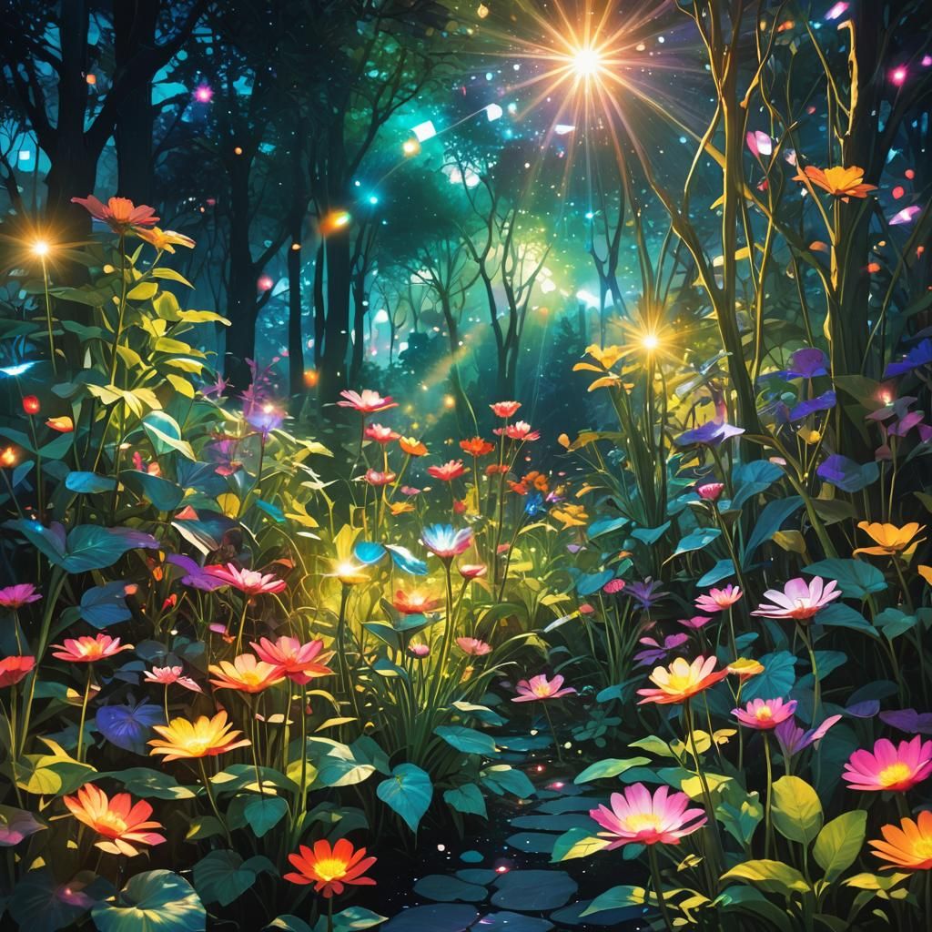 Iridescent Dream Garden Digital Illustration