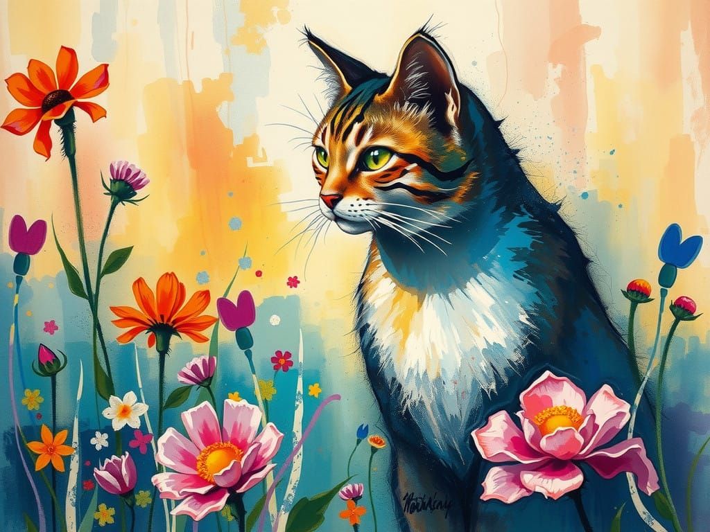 Ethereal Feline Dreams in Vibrant Bloom