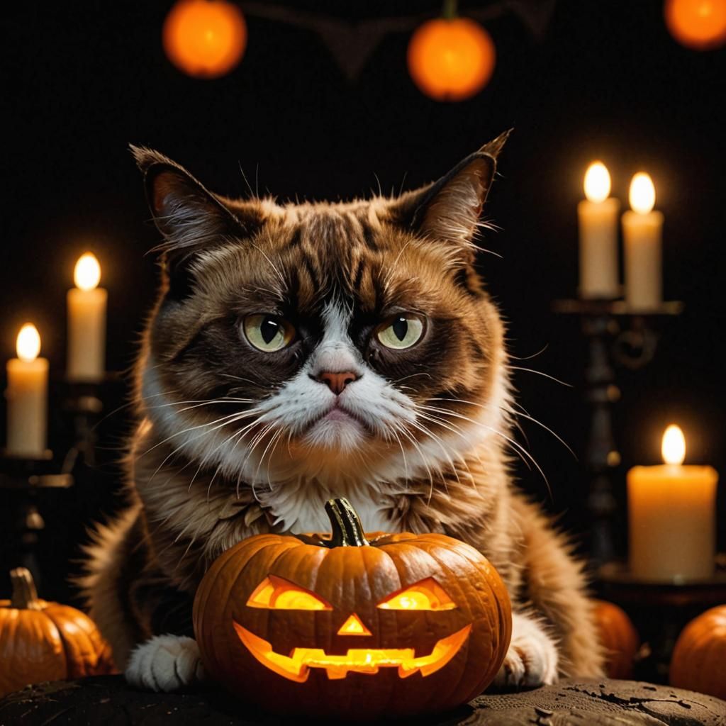 Grumpy Cat on Halloween Pumpkin