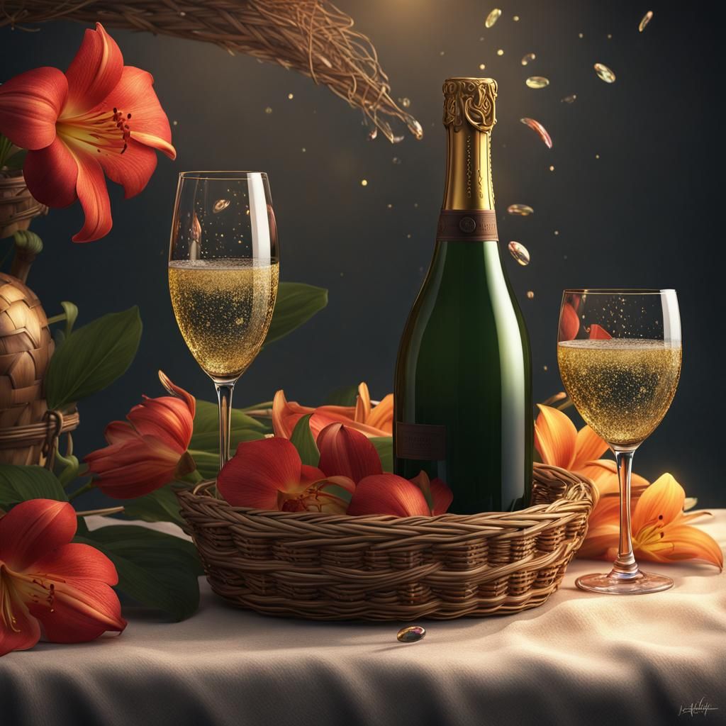 Baroque Table Still Life with Wine and Fruit