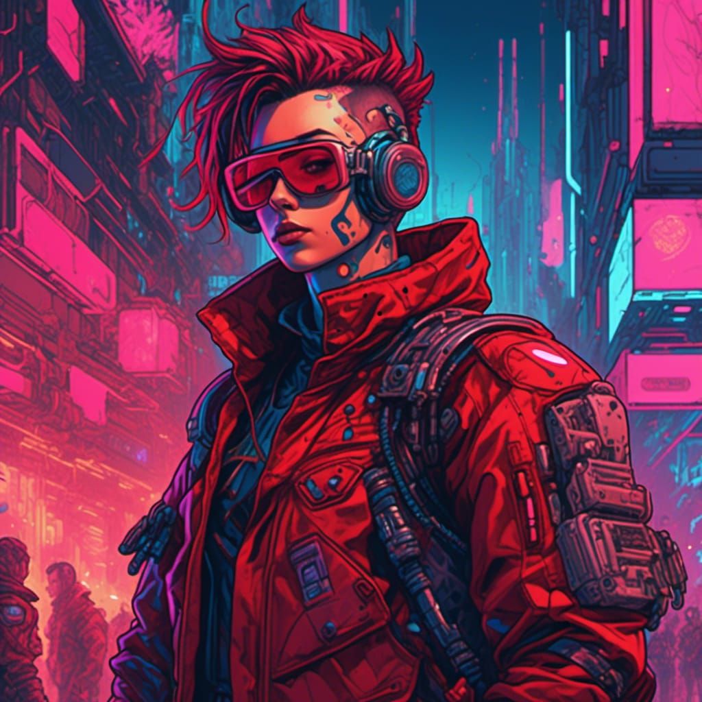 Cyborg Punk Portrait in Cyberpunk Dystopia