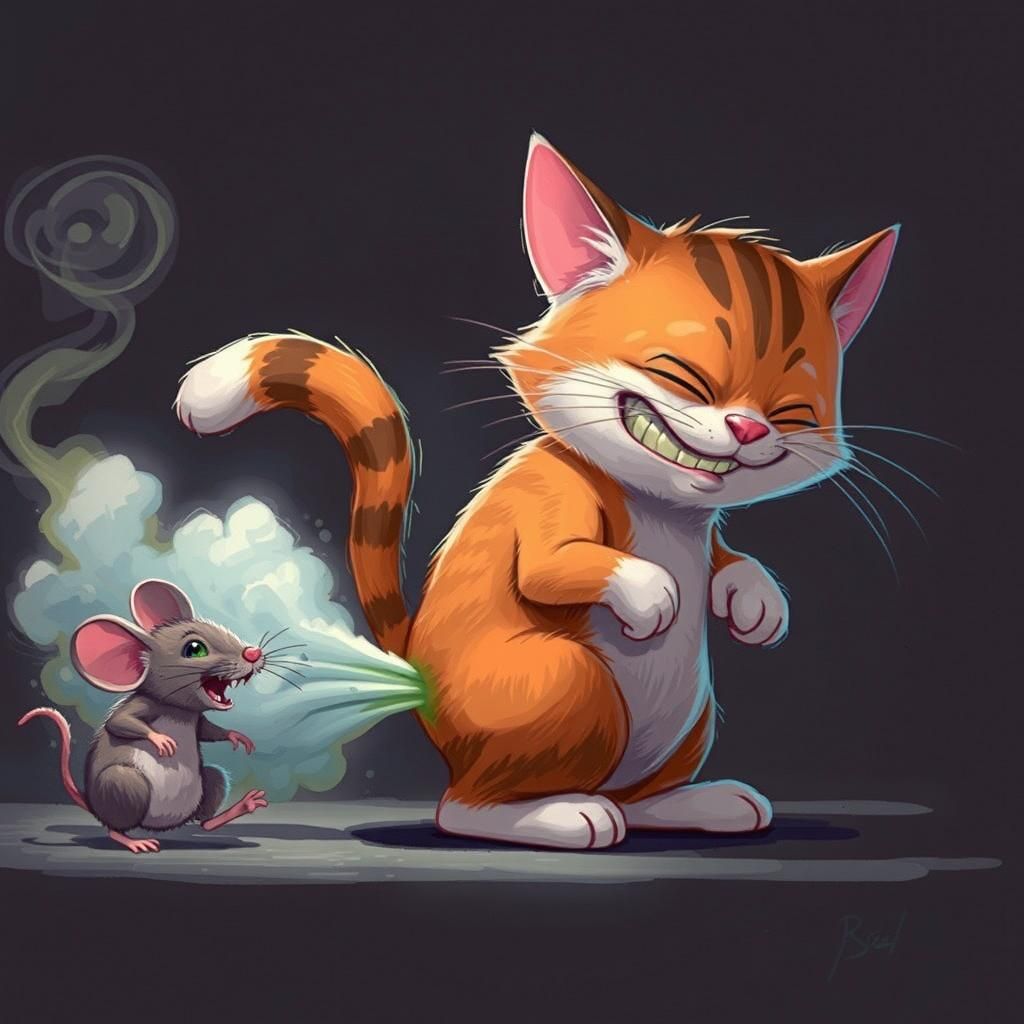 Funny Farting Cat Chases Coughing Mouse