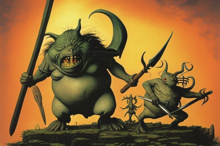 Fantasy Goblin Warrior with Battleaxe in Bosch Style