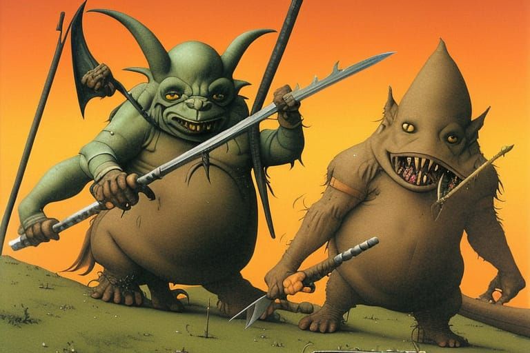 Fat Goblin with Battleaxe in Fantasy Art Style