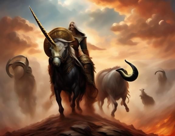 Fiery Horned Unicorn in Cosmic Landscape