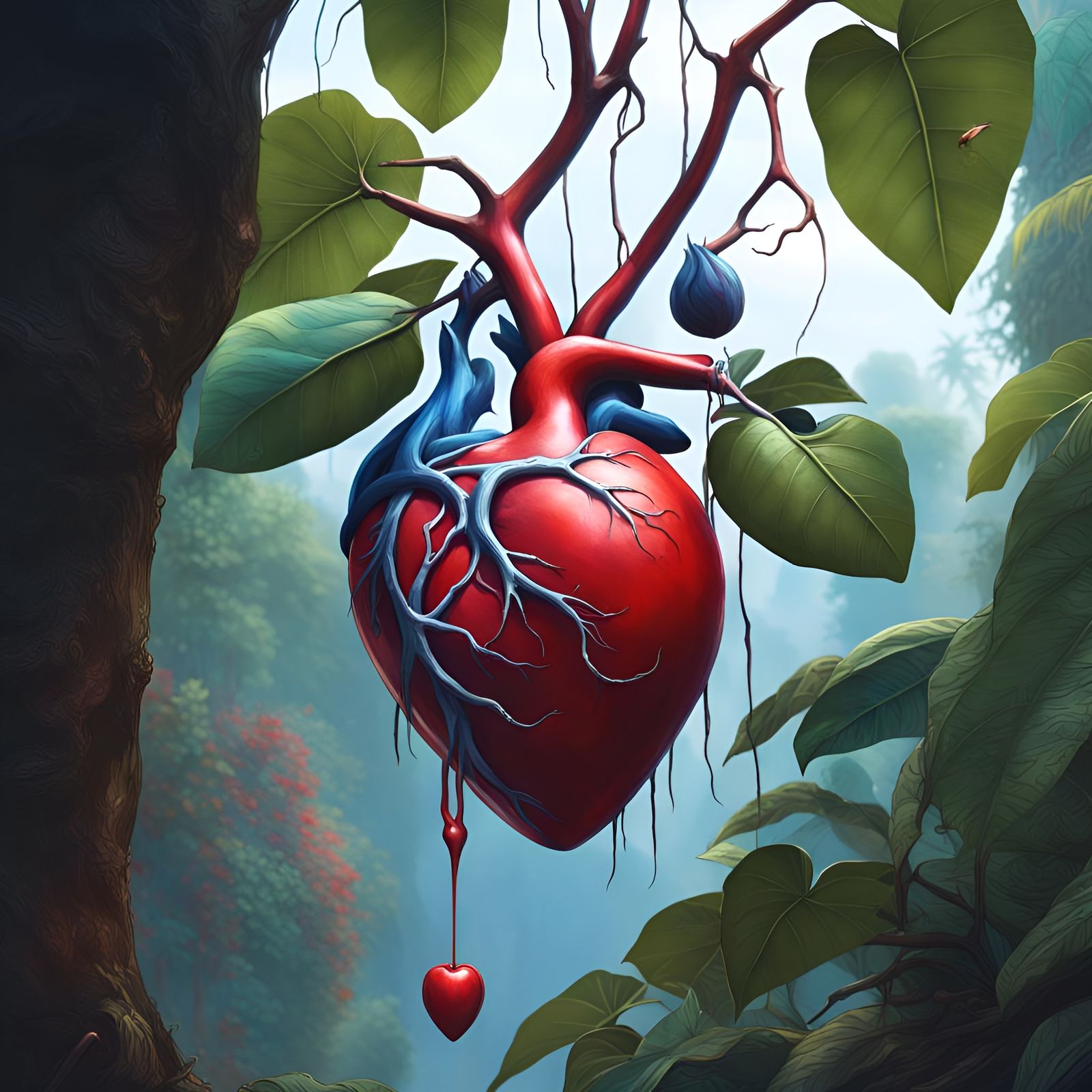 Exotic Garden Heart-Fruit: Hyperrealistic Digital Art