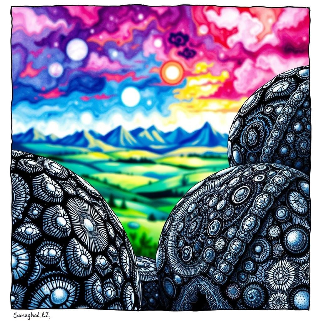 Hyper-Detailed Ink Drawing of Mesmerizing Patterns and Textu...