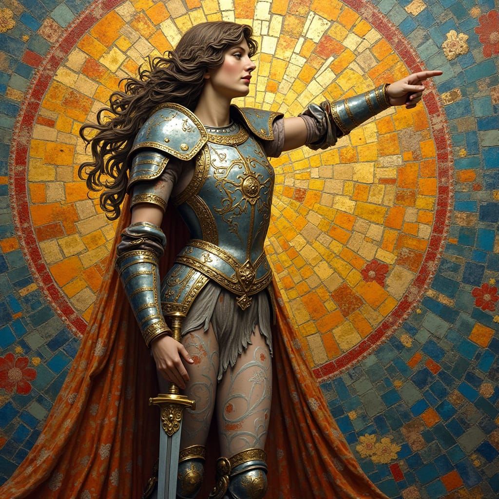 Elegant Heroine Guides the Way in Vibrant Mosaic