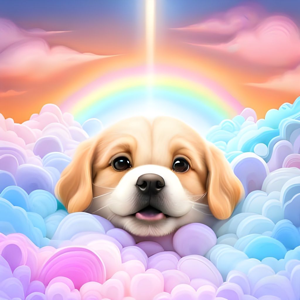 Cute Puppy Sleeping on Prismatic Cloud in 3D
