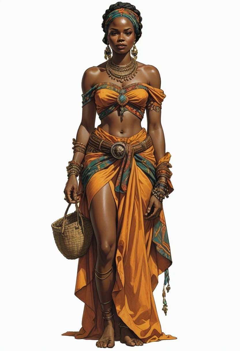 Vibrant 18th Century Caribbean Goddess in Traditional Attire