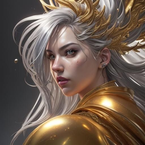 Intricately Detailed Hyperrealistic Silver and Gold Art