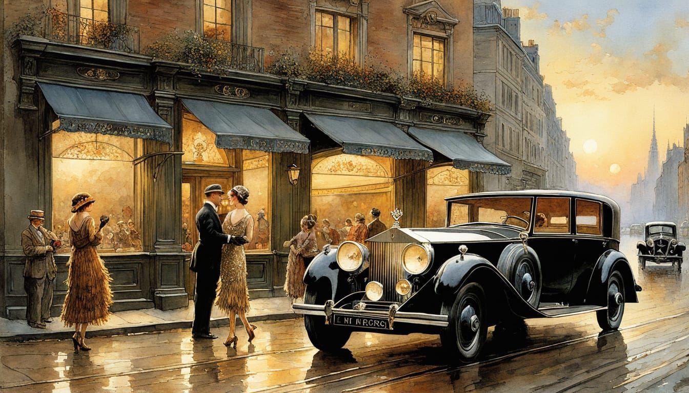 Roaring Twenties Jazz Club Entrance at Sunset