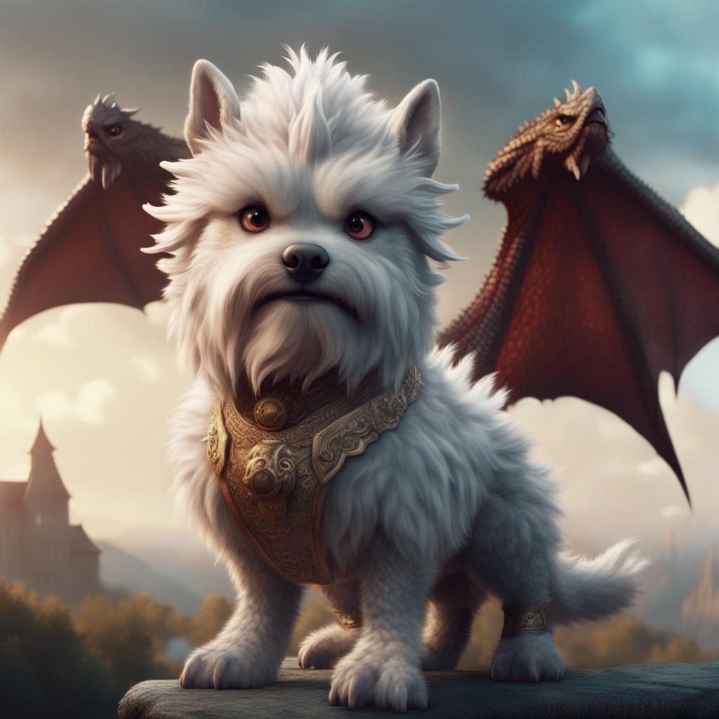 Cute Fluffy Dog Dragon Creature: Digital Painting