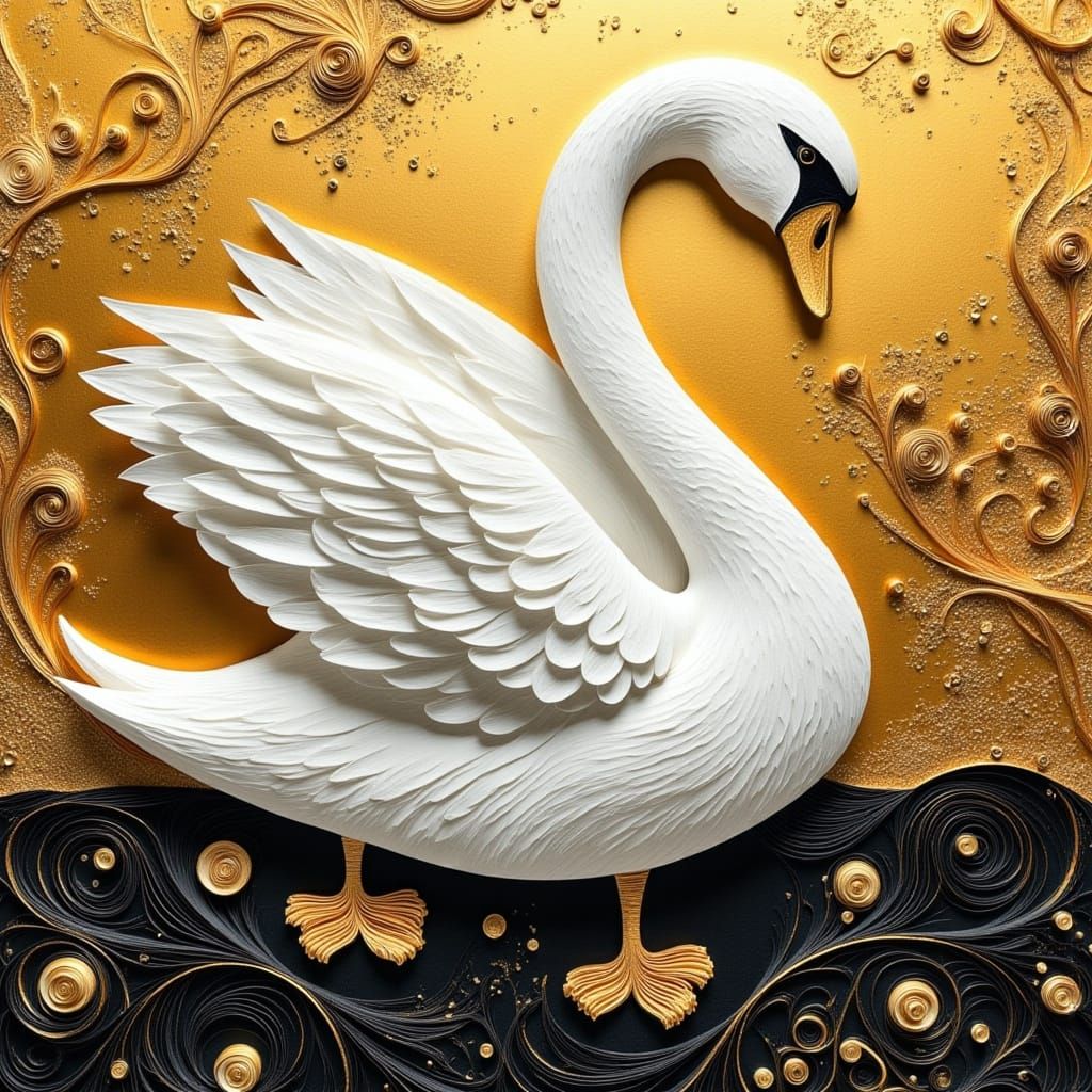 Surreal abstract Paper quilled swan