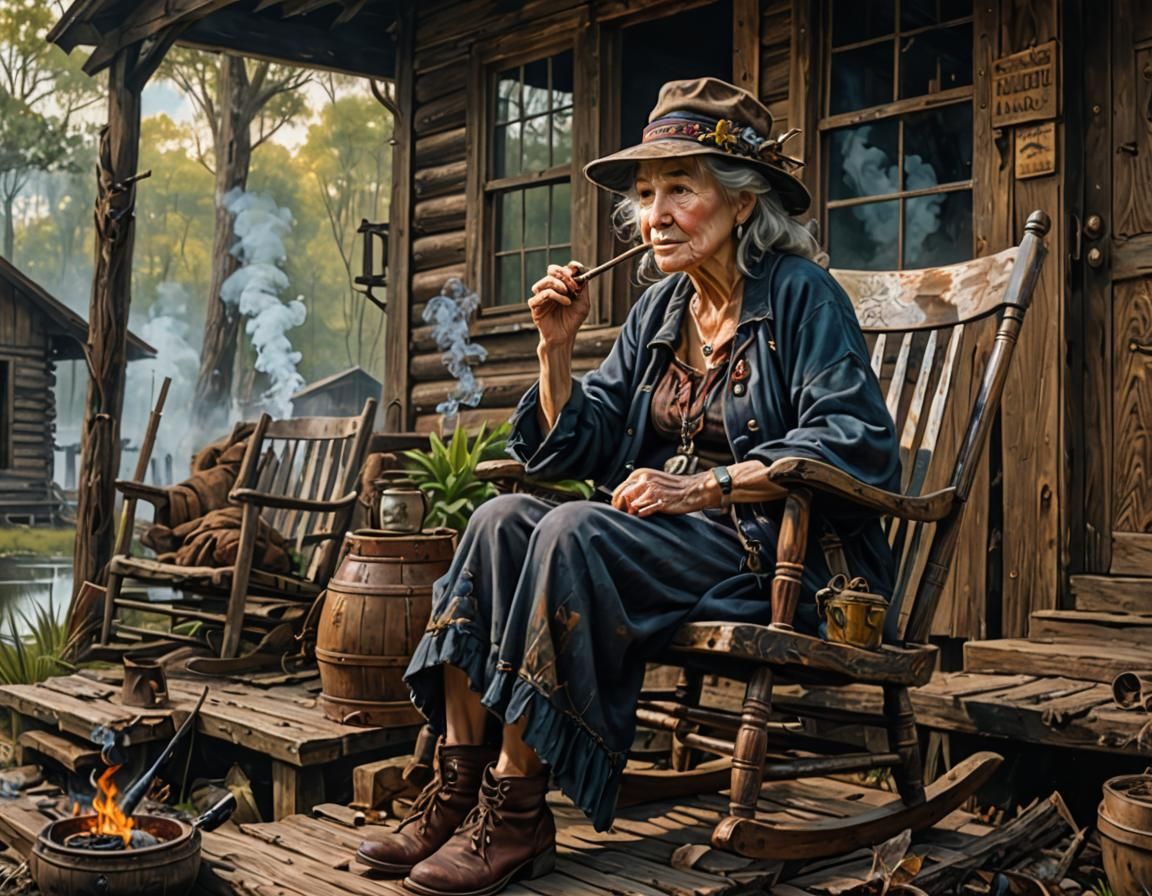 Post-Apocalyptic Bayou Cabin Scene in Acrylic