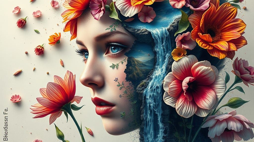 Surreal Floral Portrait in Neo-Impressionism Style