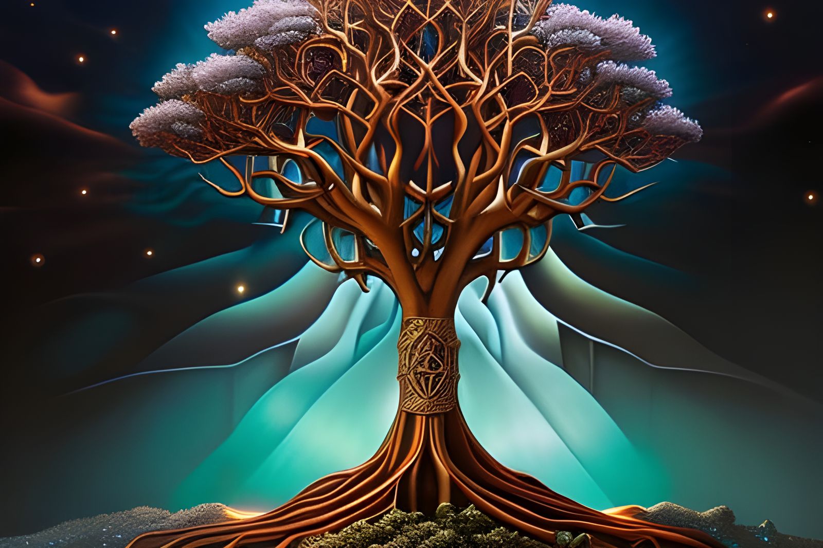 Exploding Yggdrasil Tree: Photorealistic Detailed Close-Up