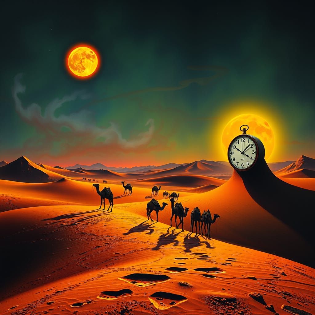 Surreal Desert Dreamscape in Vibrant Oil Paint Style