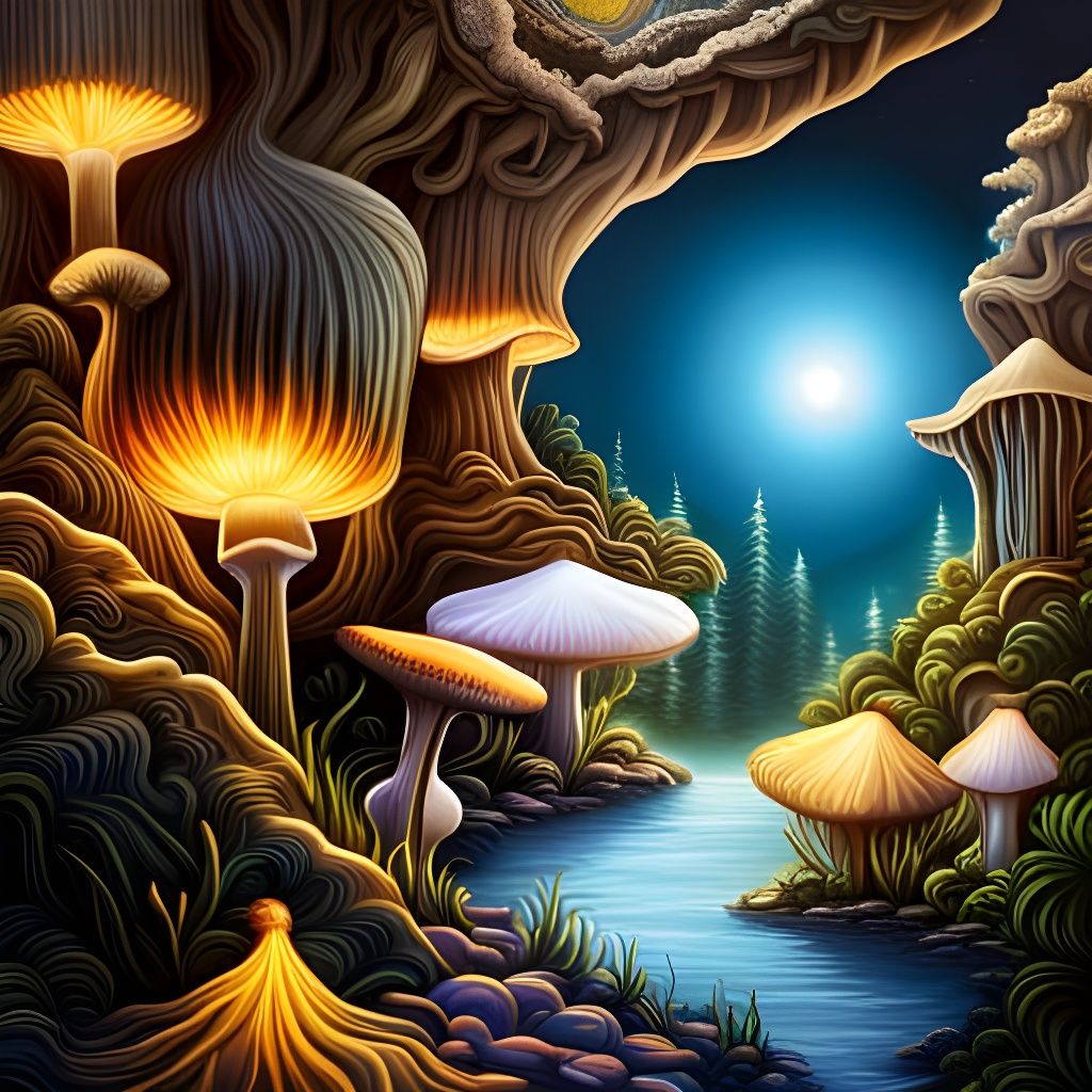 Whimsical Toadstool in a Crowded Pixie Wonderland