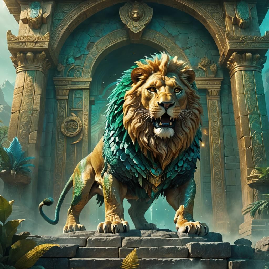 Lion-Lizard Hybrid Emerges from Ancient Temple