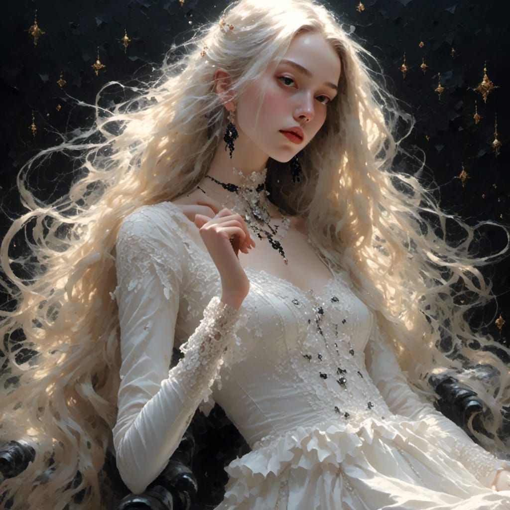 Ethereal Young Man in Black Lace Dress