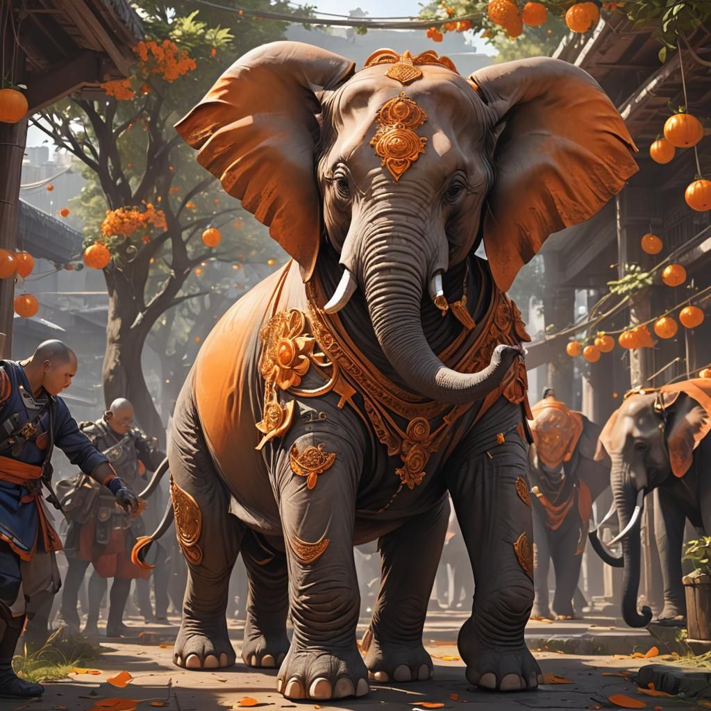 Orange Elephant in Detailed 3D Anime Art