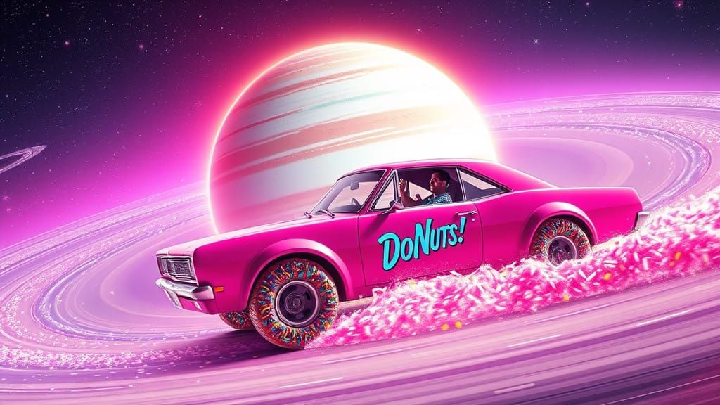 Cosmic Donut Planet in Neon Realism Style