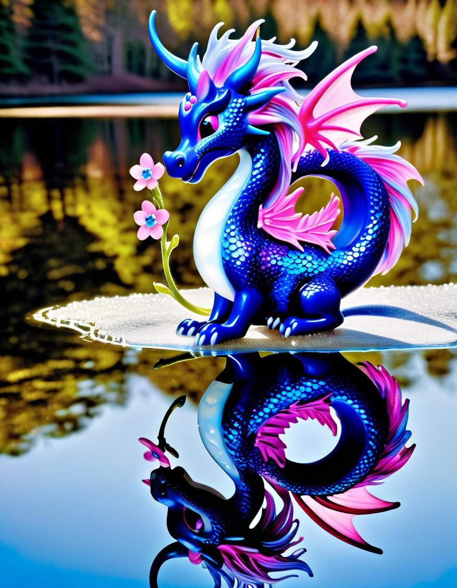 Velvet Dragon with Floral Mane Reflection