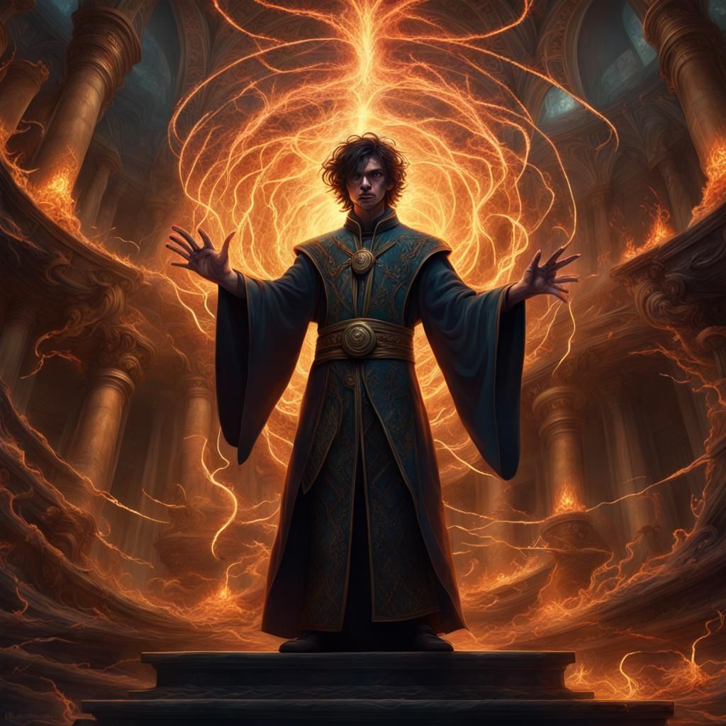 Young Wizard Conjures Chaos Magic: Digital Art